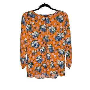 Crosby Orange Floral 3/4 Sleeve Key Hole Blouse Women's Large